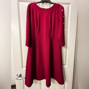 Liz Claiborne Red A-Line Long Sleeve Dress Wedding Guest